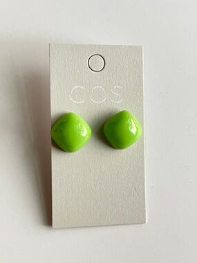 COS Bright Lime Green Cushion Stud Earrings